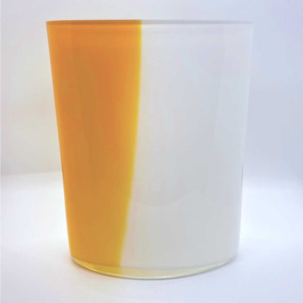 Crate & Barrel Cased Glass White Yellow Oval Vase Centerpiece Decor Cache Pot